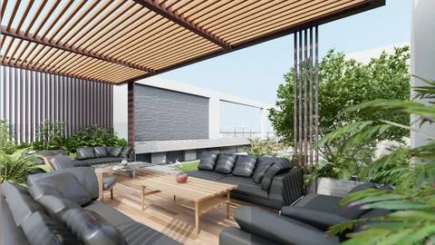 Rooftop Oasis Creating a Serene and Stylish Interior Design on the Roof Stock-Illustration