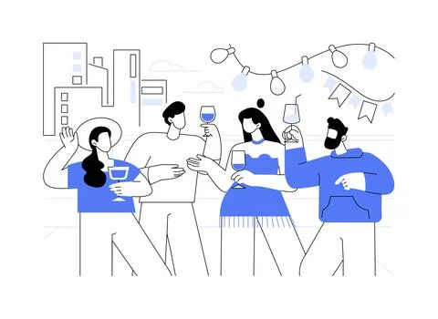 Rooftop party isolated cartoon vector illustrations. Ilustración de archivo