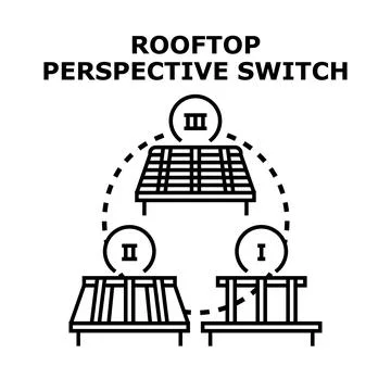 Rooftop perspective switching architectural framing development Stock Illustration