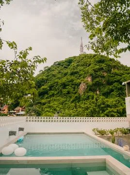 Rooftop pool in the jungle Stock Photos