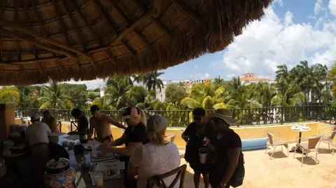 Rooftop Restaurant and Pool at a resort in Mexico Stock Footage 47740960