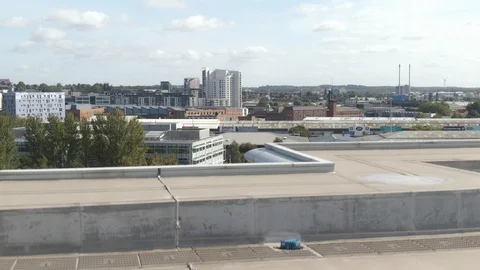 Rooftop shopping complex. Aerial Drone Leeds City Centre, West Yorkshire Stock Footage 116341567