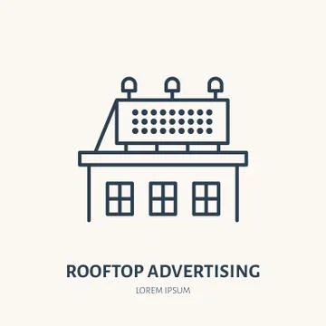Rooftop signboard flat line icon. Outdoor advertising sign. Thin linear logo for Illustrazione stock