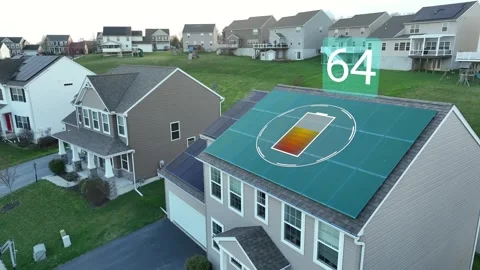 Rooftop solar panel array on American home. Motion graphic illustration, 库存影片 259324733