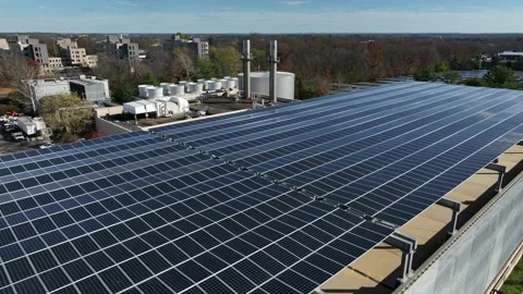 Rooftop solar panel array on parking garage. Princeton University college Stock Footage 230640730