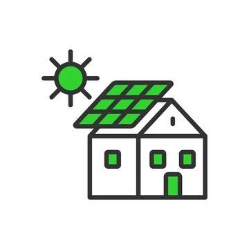 Rooftop solar panel, in line design, green. Rooftop solar panel, solar, rooftop Stock-Illustration