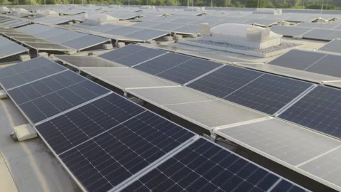 Rooftop solar panels array aerial view Stock Footage 278469006