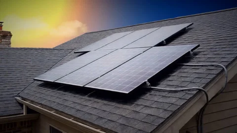 Rooftop solar panels on a summer day Stock Footage 346111083