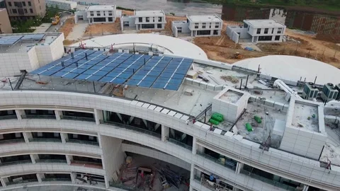 Rooftop solar water heating system - Weihai Olympic center hotel section, Stock Footage 233251063