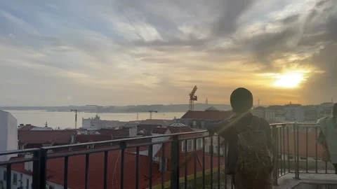 Rooftop sunset in Lisbon Stock Footage 232430106