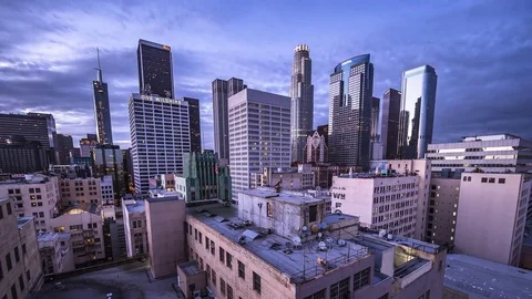 Rooftop Sunset Night Downtown Los Angeles 316 10 second int 4KUHD 30 UHQ Stock Footage 83443231