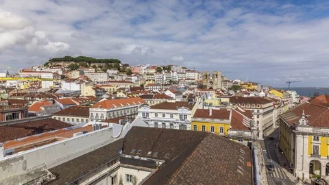 Rooftop timelapse over the Lisbon cityscape of Baixa district. Portugal Vidéo 78518482