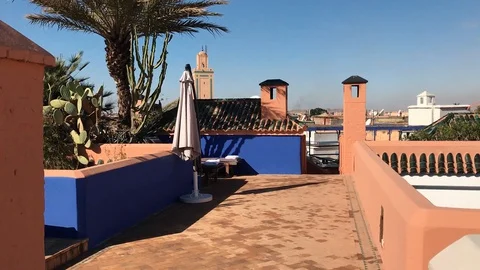 Rooftop tour of a riad typical Stock Footage 127840894