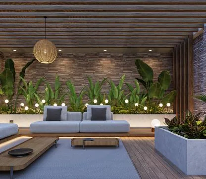 Rooftop Tranquility Creating a Peaceful Escape with Comfortable Furniture a.. Illustrazione stock