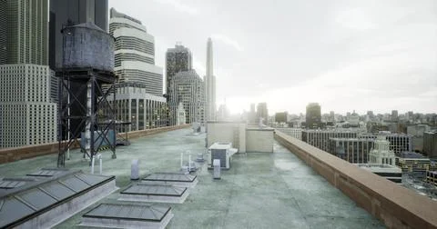 Rooftop view of a city skyline during twilight with modern architecture Stock Illustration