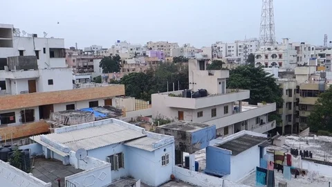 Rooftop view Hyderabad city residential neighborhood Stock Footage