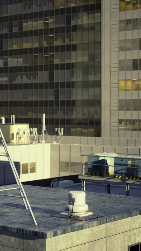 Rooftop view of modern cityscape showcasing urban architecture and engineering Stock Footage 331696343