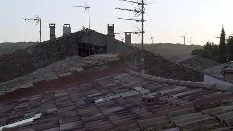 Rooftop view of the old medieval house in the mountain village. Stone house and Stock Footage 121613790