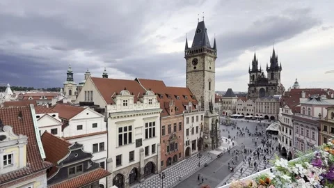 Rooftop view of Old Town Square Prague Stock Footage 341293402
