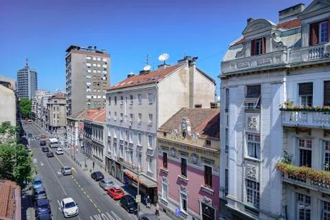 Rooftop view of one of main streets in Belgrade, Serbia Stock Photos