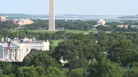 Rooftop view over the White House towards the Washington Monument and Jefferson Stock Footage 345283509