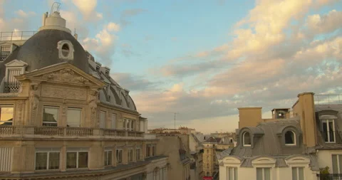 Rooftop View of Paris Architecture with Windows and Beautiful Skies Video stock 160269844
