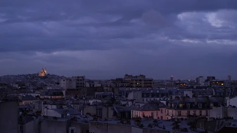 Rooftop View Of Paris In The Evening With Dramatic Clouds. Locked Off Stock Footage 126150727