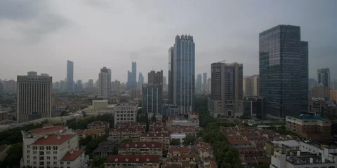 Rooftop view of Shanghai on a cloudy afternoon Stock Footage 111553124