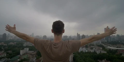 Rooftop view of Shanghai on a cloudy afternoon Stock Footage 111556471