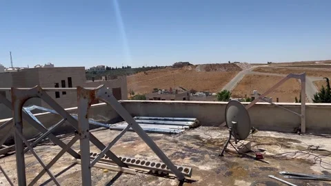 Rooftop View of Solar Water Heater Installation Setup Stock Footage 345207592