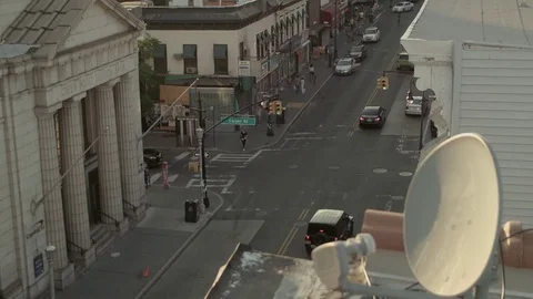 Rooftop view of street corner in Brooklyn, New York. Stock Footage 75262165