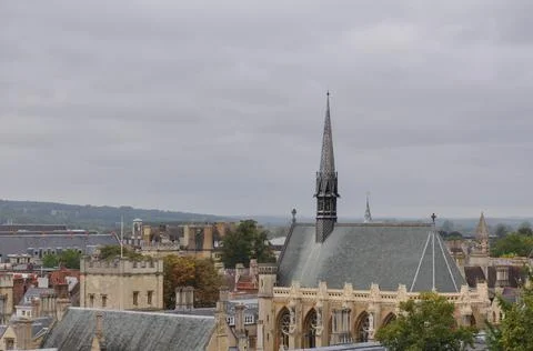 Rooftop view towards Exeter college chapel on an overcast day, Oxford, United Stock Photos