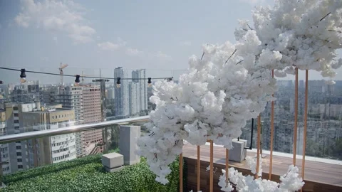 Rooftop wedding ceremony area. Stock Footage 293224831