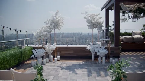 Rooftop wedding ceremony area. Stock Footage 293224936