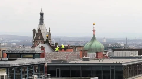 Rooftop workers, Glasgow Stock Footage 171631322
