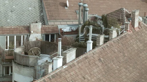 Rooftops 004 with chimney smoke in vienna Stock Footage 45701556