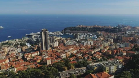Rooftops and block of flats in Monaco Monte Carlo city France town with Yahts 스톡 동영상 95399905