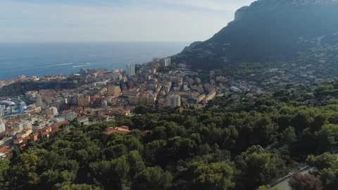 Rooftops and block of flats in Monaco Monte Carlo city France town with Yahts Vídeo Stock 95403559