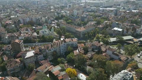 Rooftops And Churches In Sofia Bulgaria As Drone Tracks Overhead 4K 60FPS Stock Footage 292795427