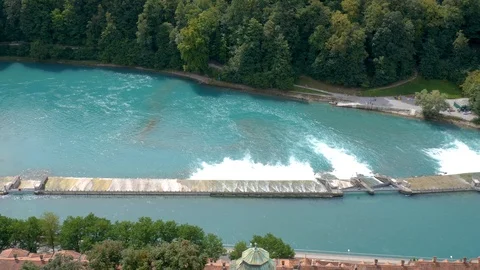 The rooftops and the river Aare in Bern, capital city of Switzerland. Stock Footage 93696127