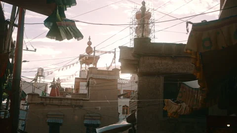 Rooftops and Temples in Old Tibetan Town Stock Footage 308989231