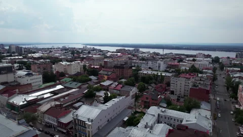 Rooftops, birds and river Stock Footage 219840392