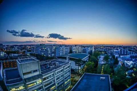 Rooftops of Chofu City, which is wrapped in a sunset Stock Photos