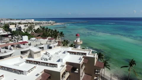 Rooftops facing deep blue water in Playa del Carmen, Quintana Roo Stock-Footage 146046229