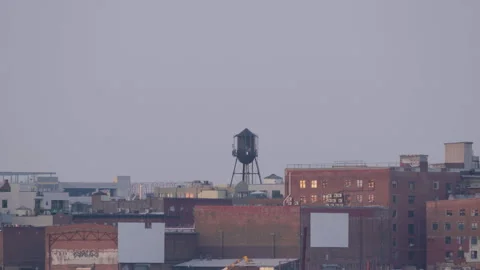 Rooftops in Greenpoint Brooklyn at dusk. Stock Footage 278372610