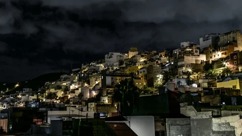 Rooftops in Las Palmas Spain at Night Stock Footage 101740474