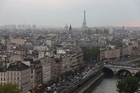 Rooftops of Paris and the Eiffel tower view from the bell tower Foto stock