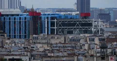 Rooftops of Paris, the Centre Pompidou museum building, France. Stock Footage 315317612