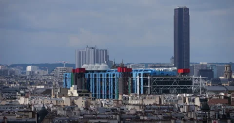 Rooftops of Paris, the Centre Pompidou museum building, France. Stock Footage 315317653