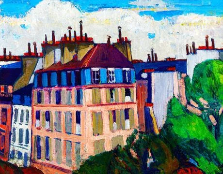 Rooftops, Paris painting in high resolution by Henry Lyman Sayen. Stock Illustration